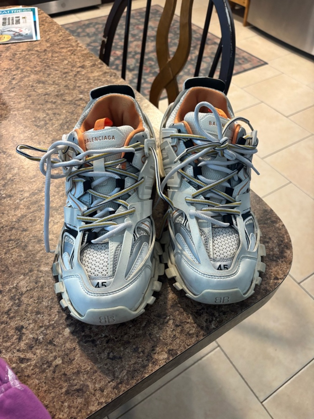 Balenciaga Track Style Sneakers in Light Blue & Orange
